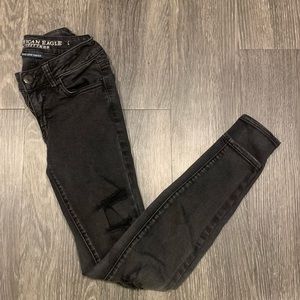 American Eagle Stretch Skinny‎ Ripped Jeans Black